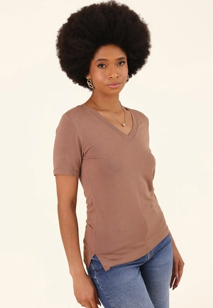 Blusa Em Malha Tricot Manga Curta Decote V