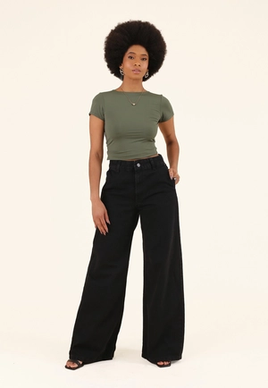 Calça Jeans Wide Leg Bolso Faca