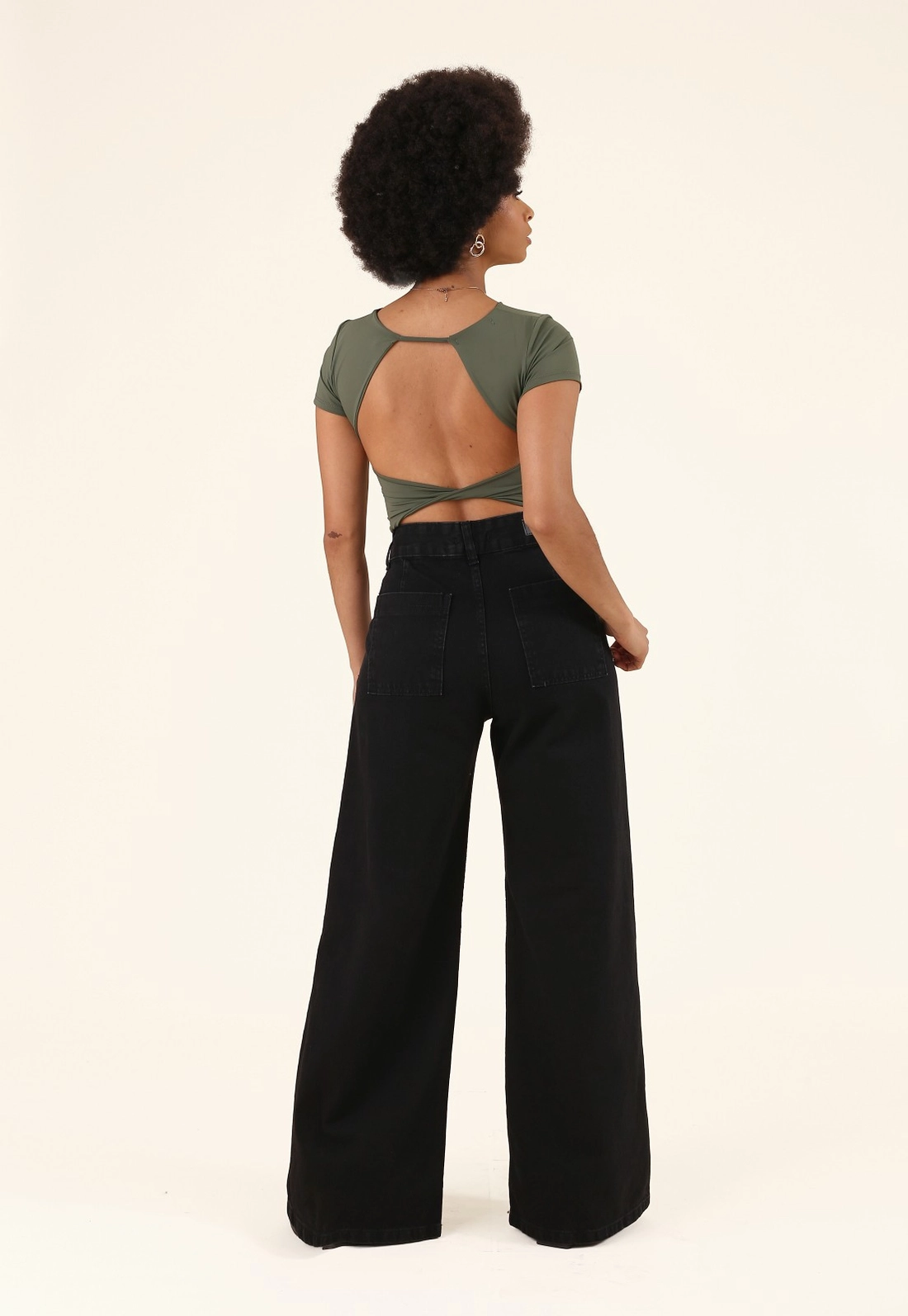 Calça Jeans Wide Leg Bolso Faca