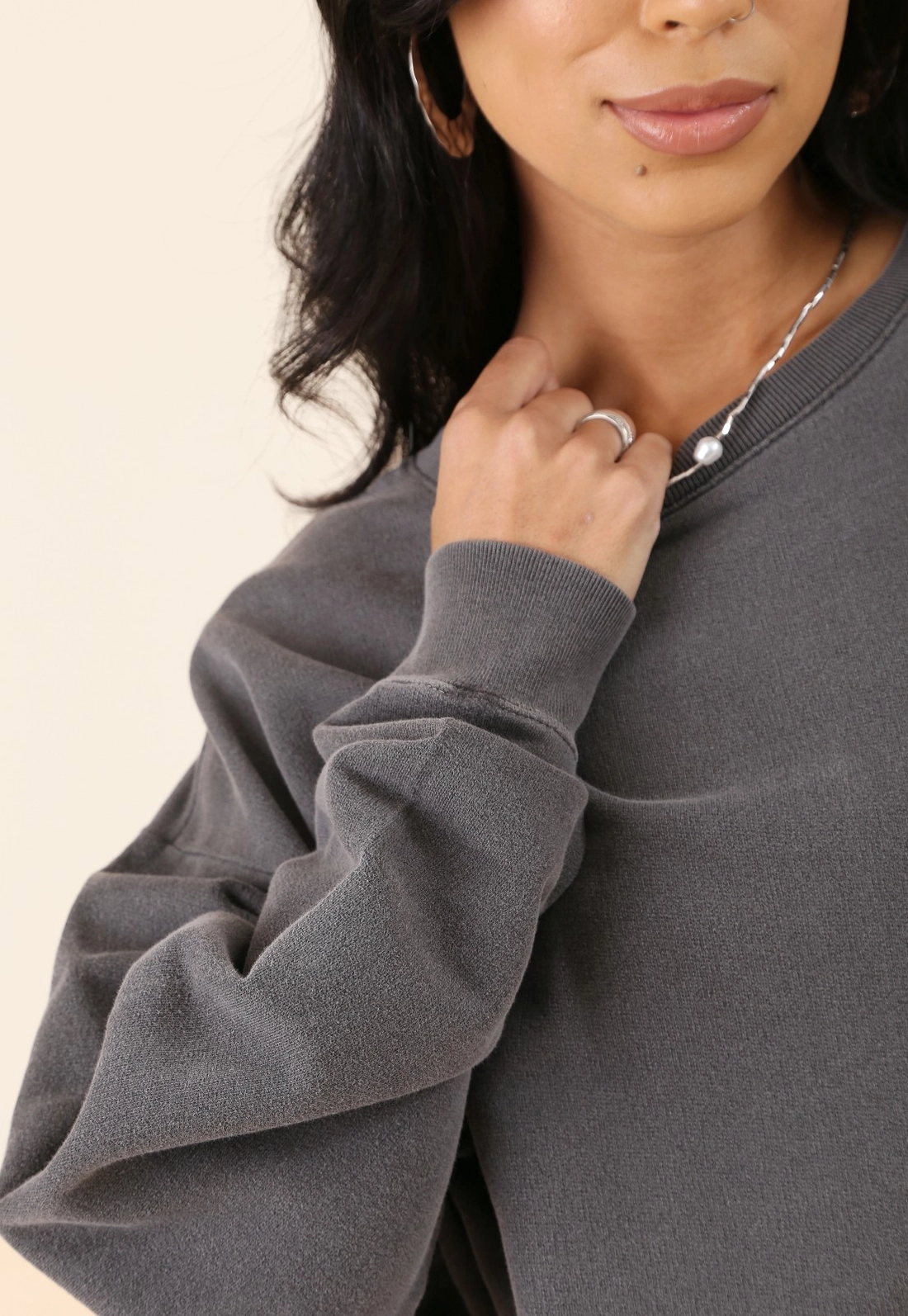 Blusa Oversized Manga Longa Em Moletom Estonado