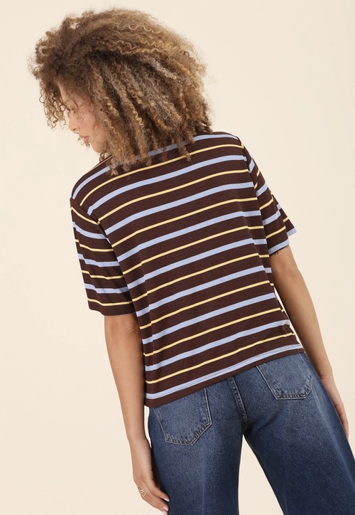 Blusa Manga Curta Em Ribana Listrada