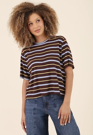 Blusa Manga Curta Em Ribana Listrada