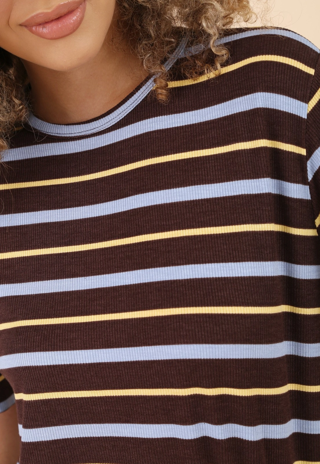 Blusa Manga Curta Em Ribana Listrada