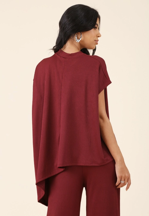 Blusa Manga Curta Assimétrica Em Malha Texturizada