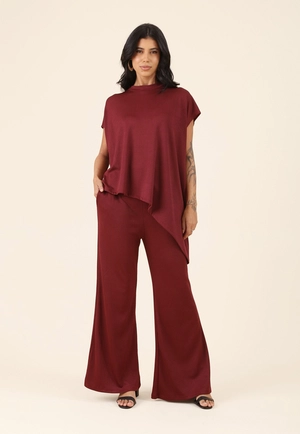 Calça Pantalona Com Bolso Faca Em Malha Texturizada
