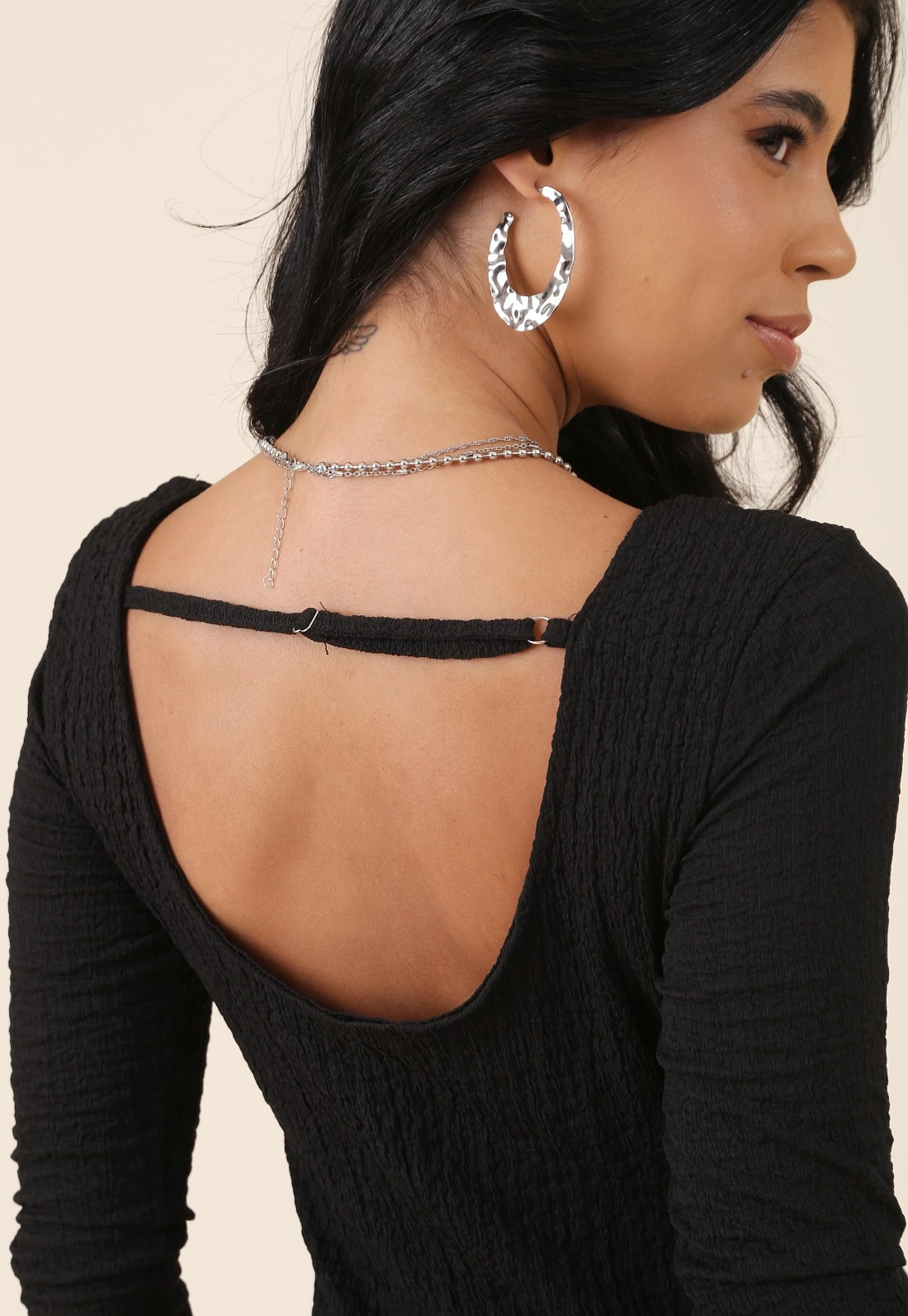 Vestido Midi Decote Quadrado Em Malha Texturizada Manga Longa