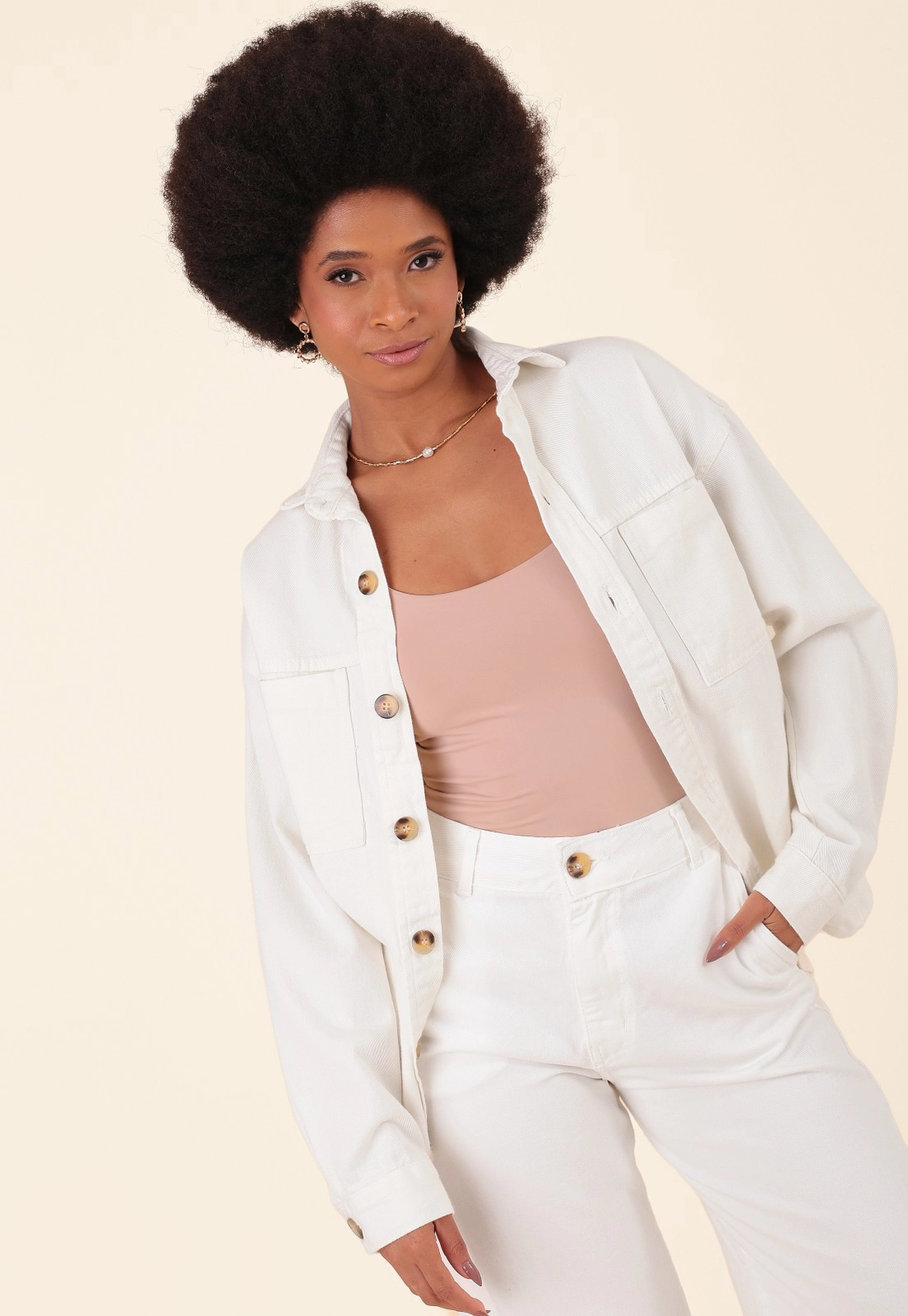 Camisa Overshirt Em Sarja Manga Longa