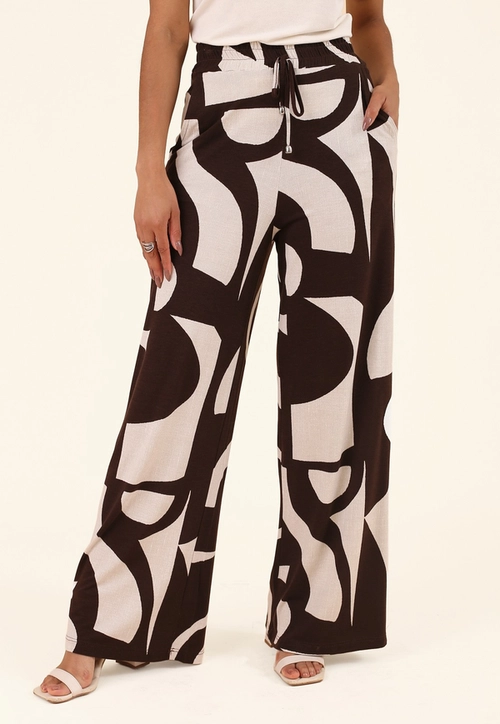Calça Pantalona Em Malha Piquet Estampada Soft Geometry