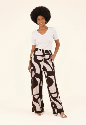 Calça Pantalona Em Malha Piquet Estampada Soft Geometry