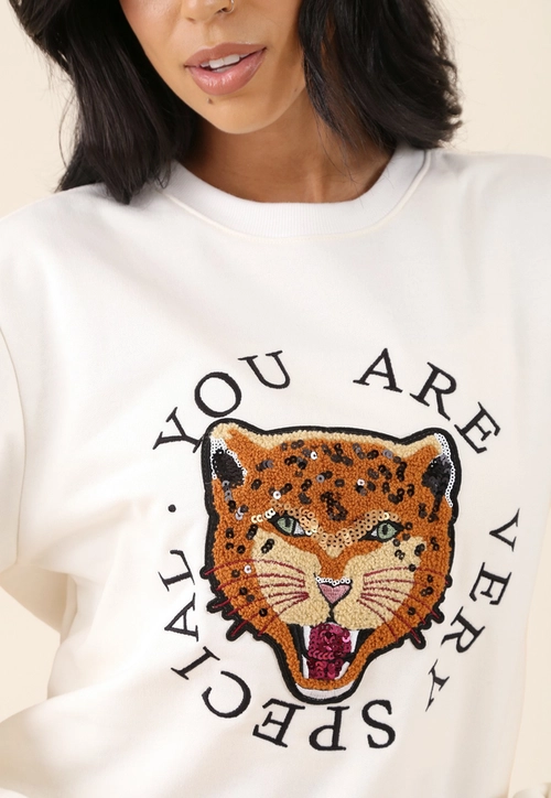 Blusa Moletom Manga Longa Com Aplique Tigre