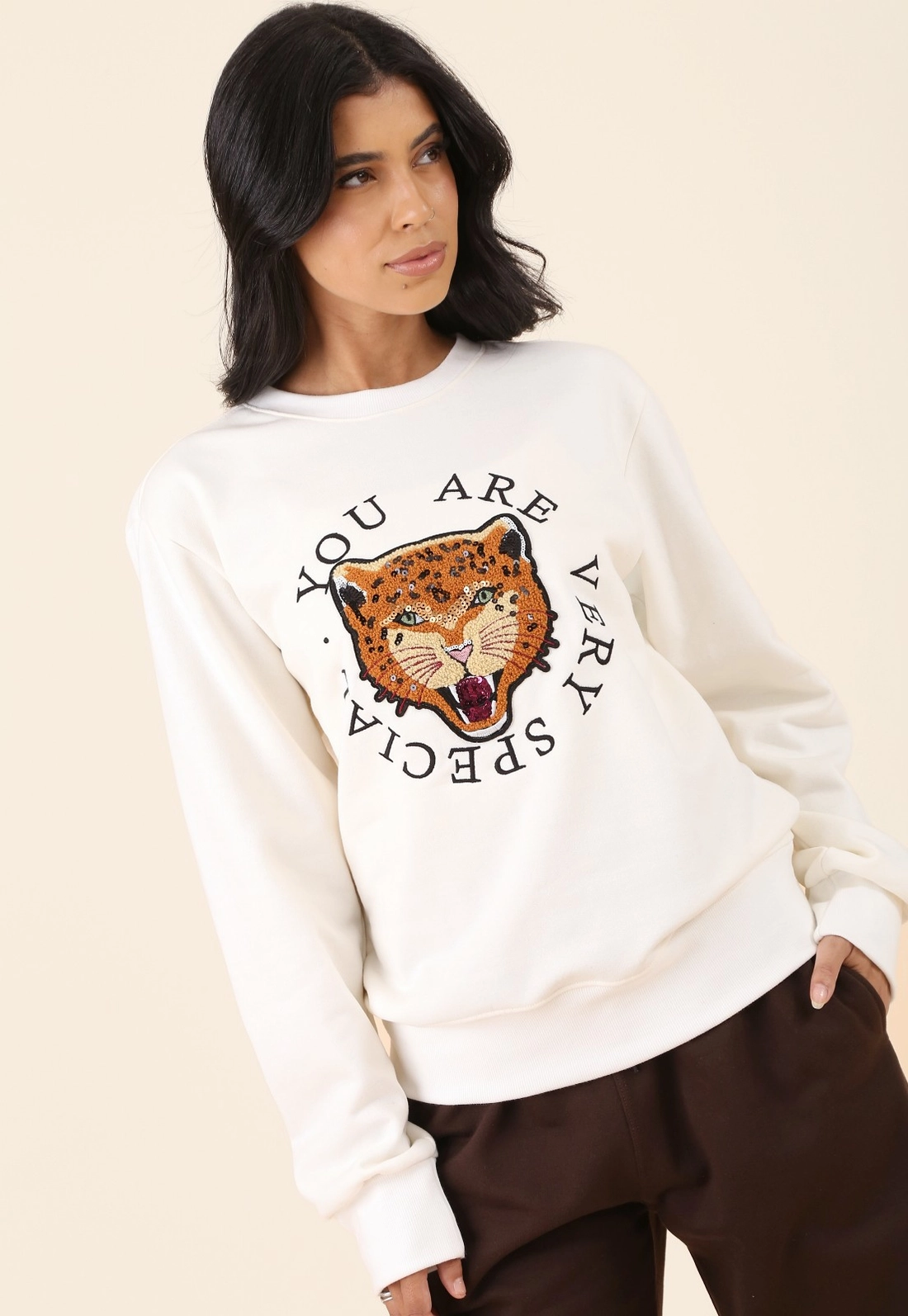 Blusa Moletom Manga Longa Com Aplique Tigre