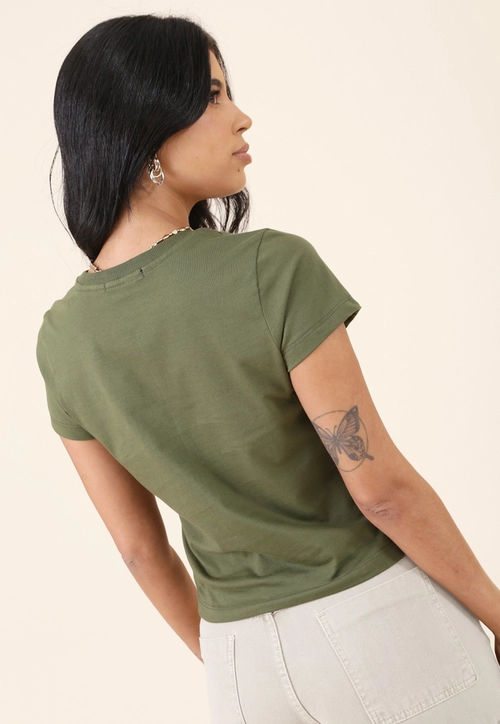 Blusa Manga Curta Com Silk Brasil Em Cotton