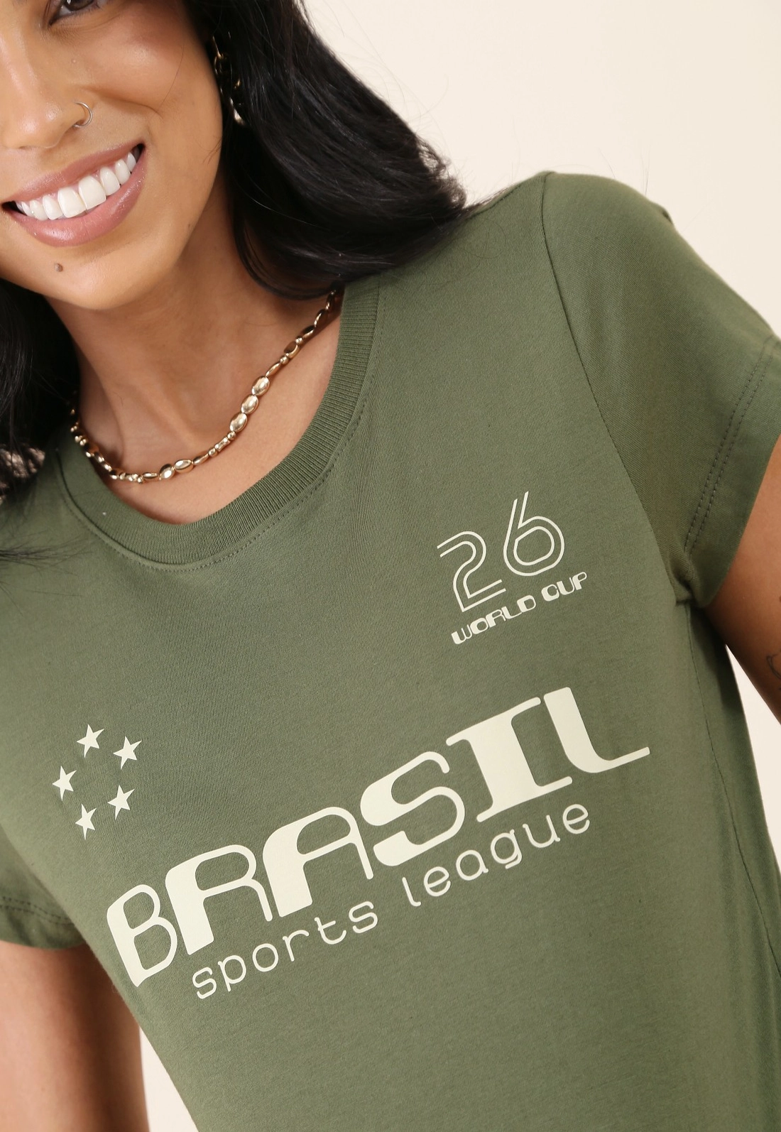 Blusa Manga Curta Com Silk Brasil Em Cotton
