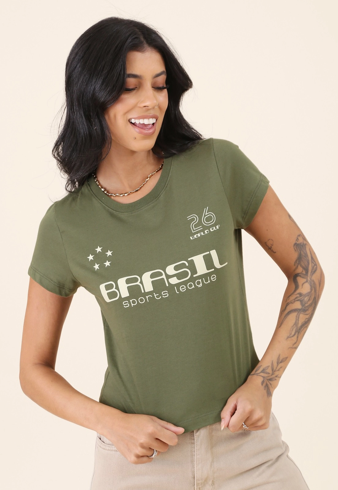 Blusa Manga Curta Com Silk Brasil Em Cotton