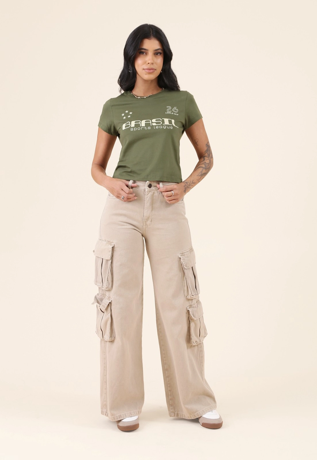 Blusa Manga Curta Com Silk Brasil Em Cotton