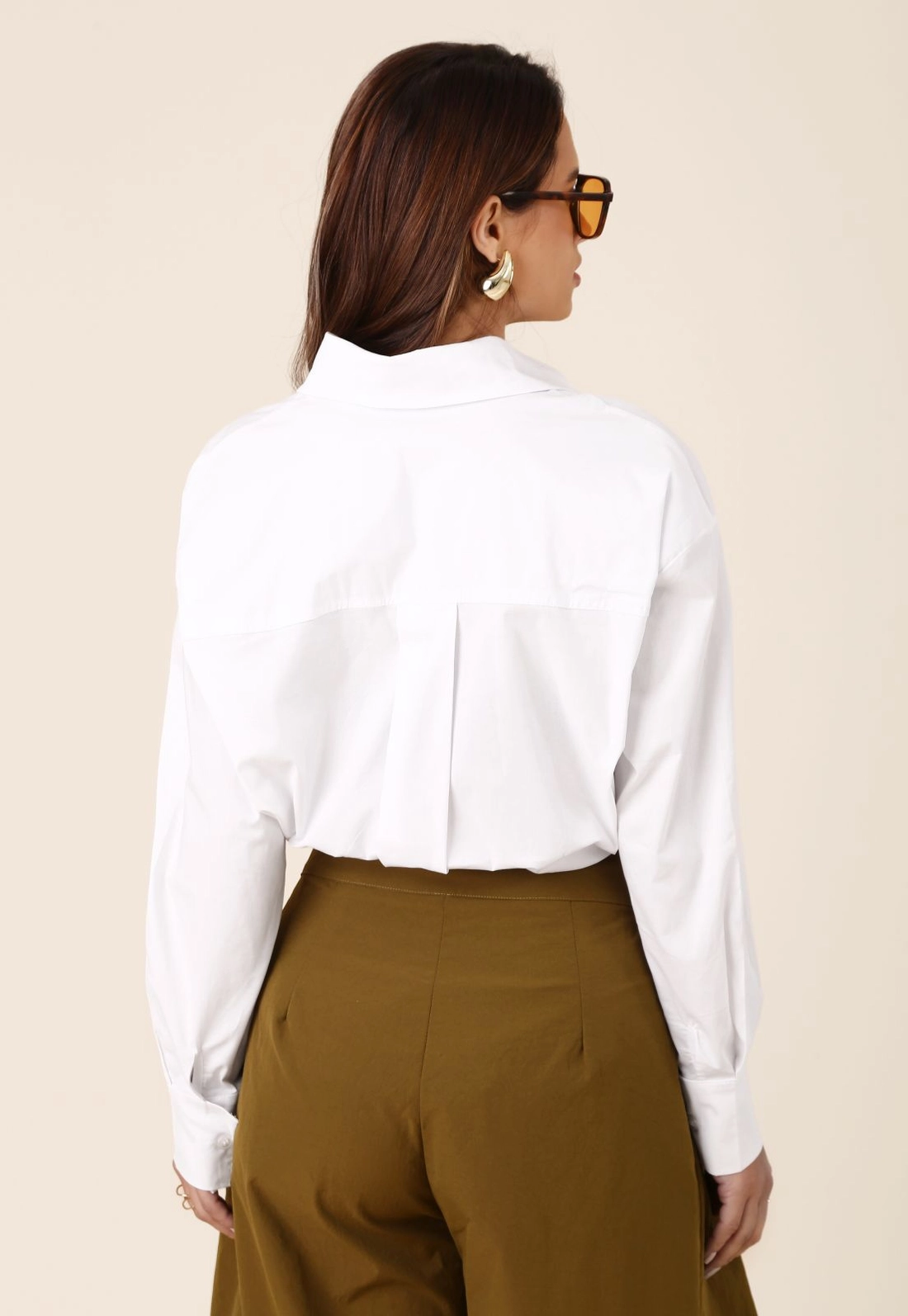 Camisa Oversized Manga Longa Em Tricoline