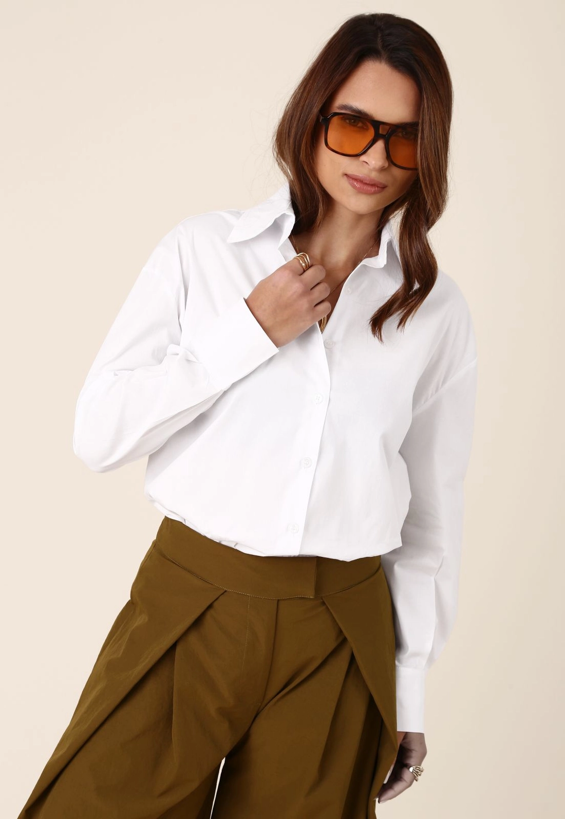Camisa Oversized Manga Longa Em Tricoline