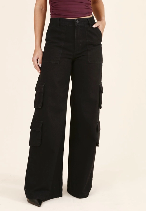 Calça Wide Leg Cargo Em Sarja