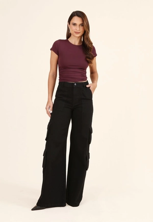 Calça Wide Leg Cargo Em Sarja