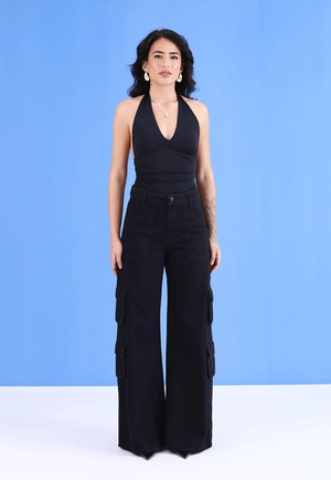 Calça Wide Leg Cargo Em Sarja