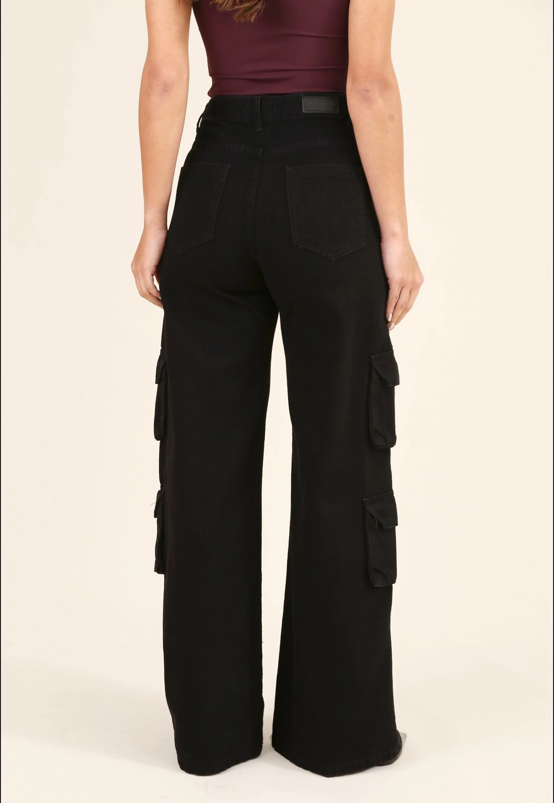 Calça Wide Leg Cargo Em Sarja