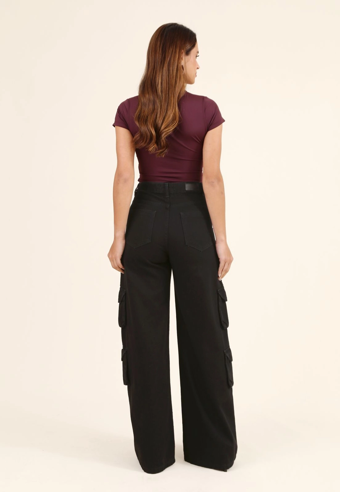 Calça Wide Leg Cargo Em Sarja