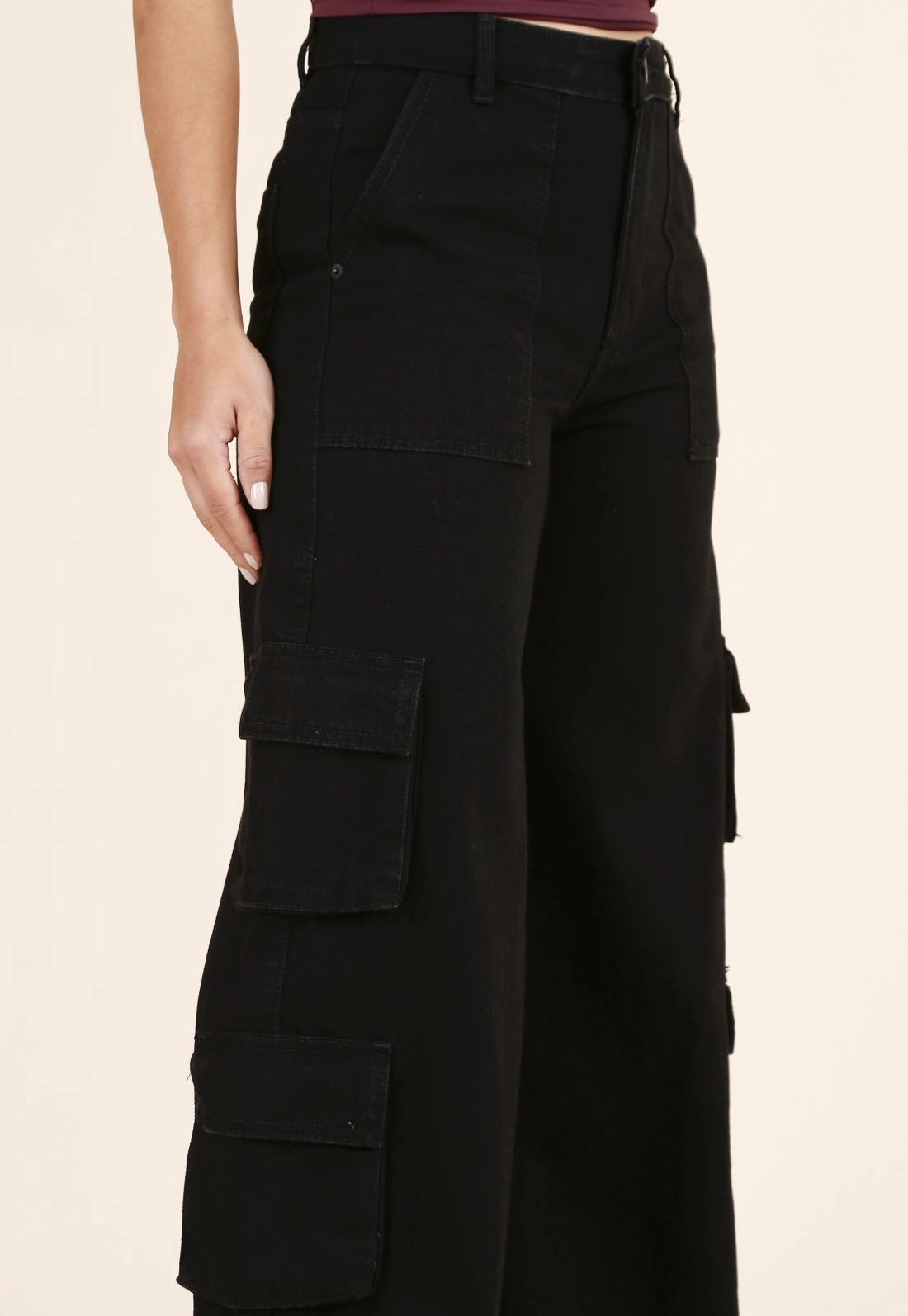 Calça Wide Leg Cargo Em Sarja