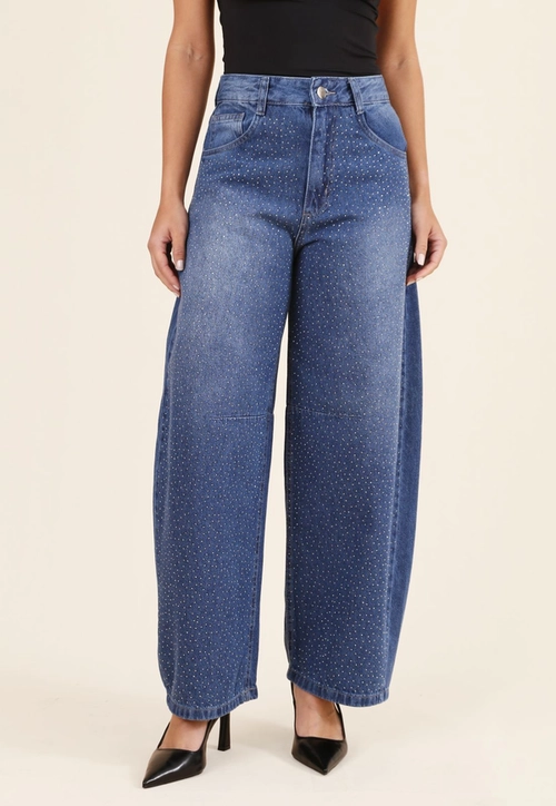 Calça Jeans Balloon Com Strass