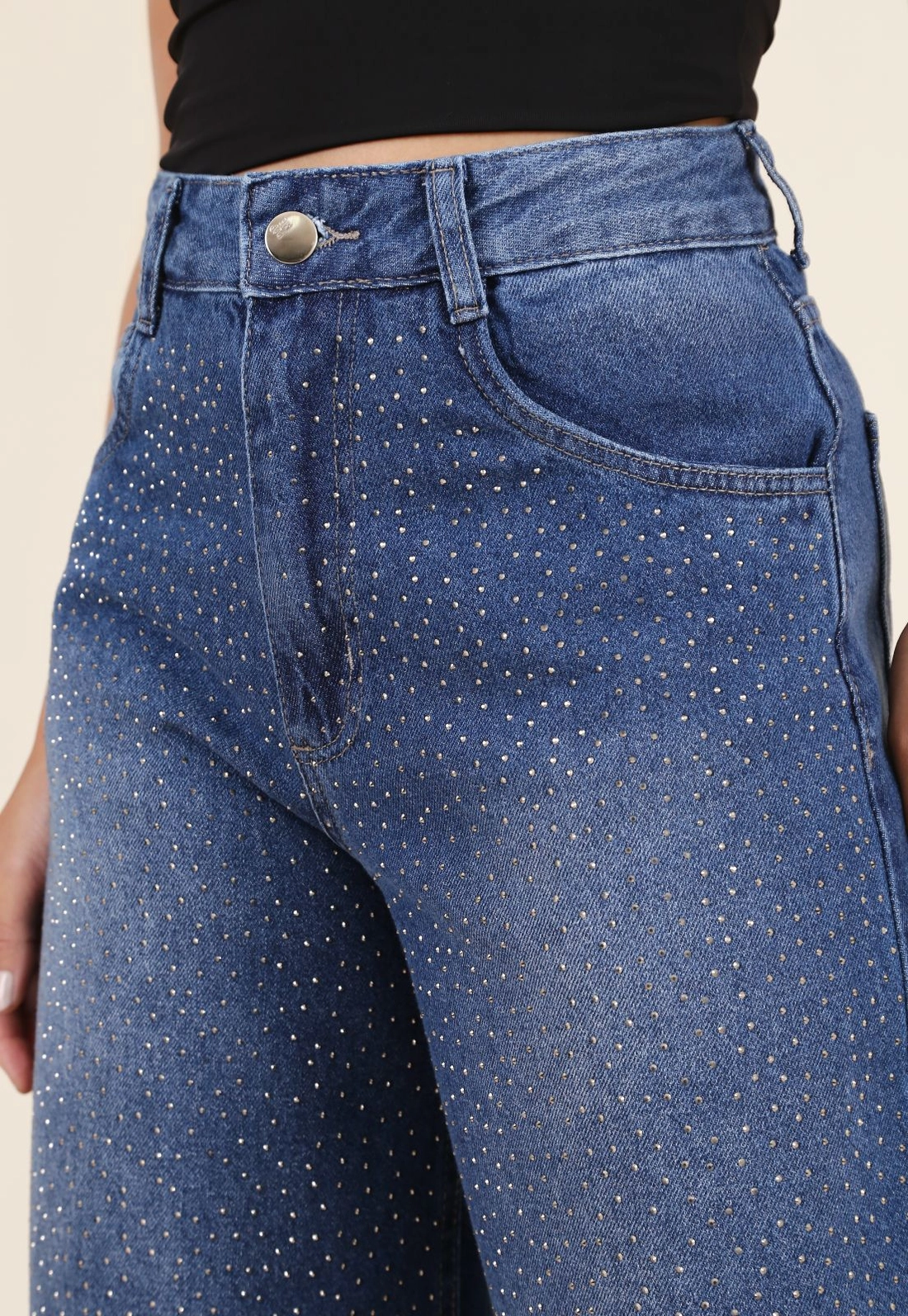 Calça Jeans Balloon Com Strass
