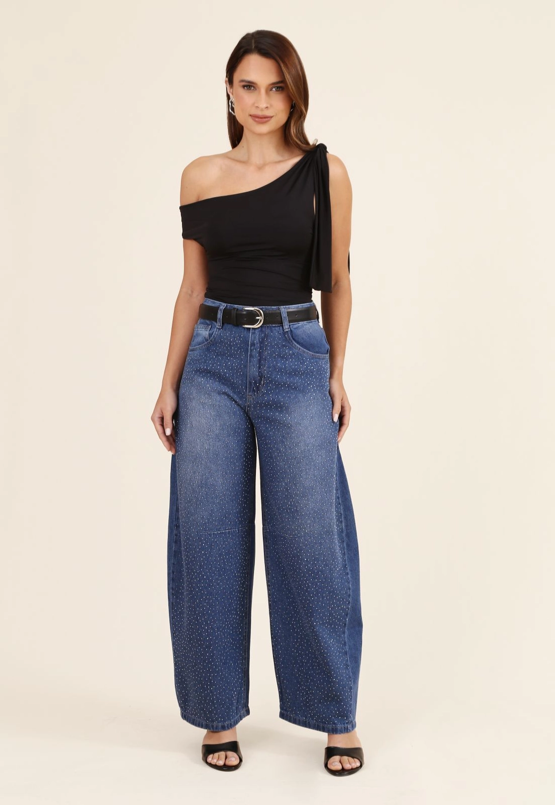 Calça Jeans Balloon Com Strass