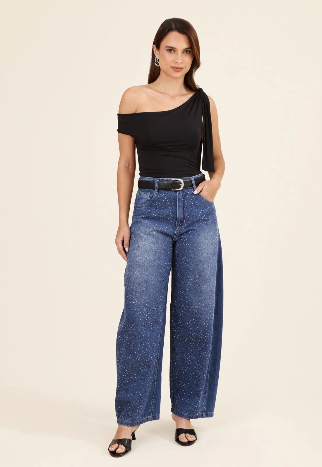 Calça Jeans Balloon Com Strass