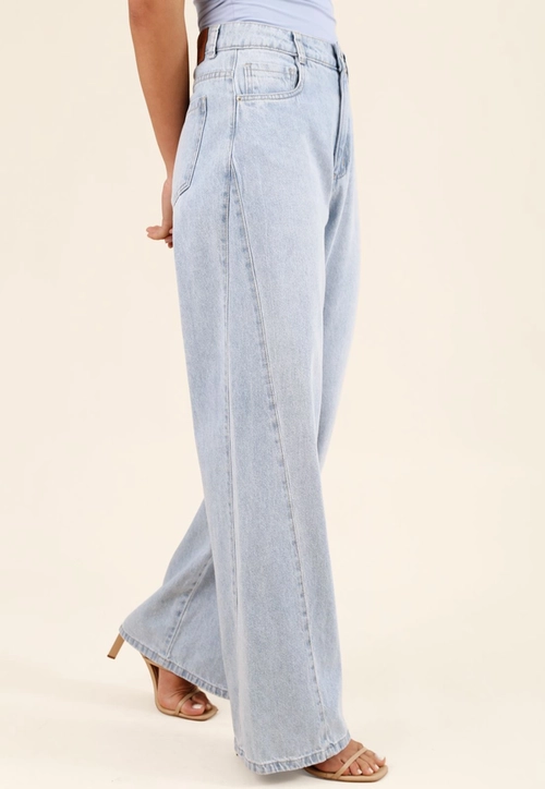Calça Jeans Wide Leg Com Recorte Lateral