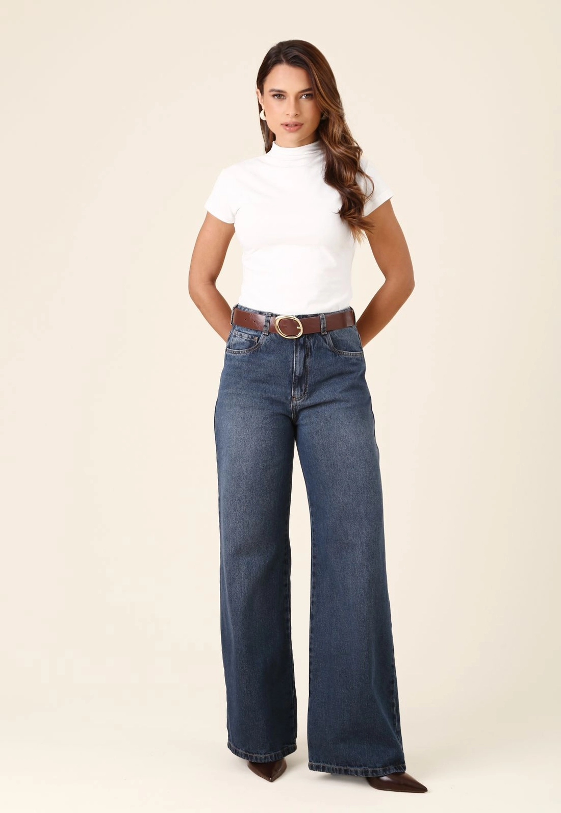 Calça Jeans Wide Leg Cintura Alta