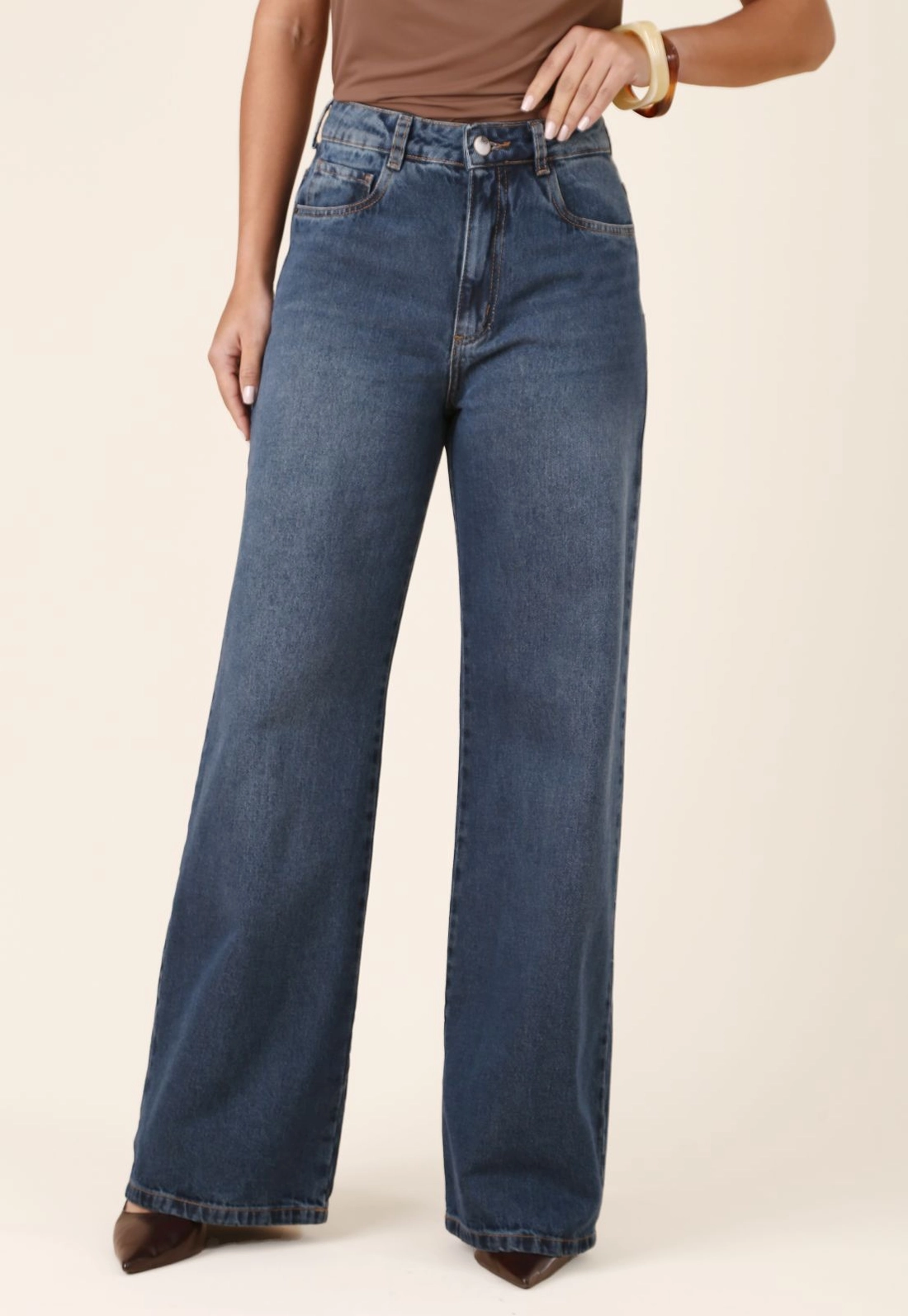 Calça Jeans Wide Leg Cintura Alta