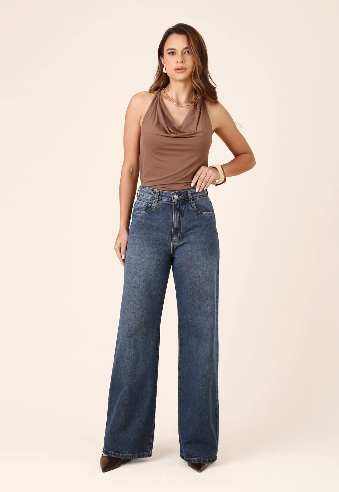 Calça Jeans Wide Leg Cintura Alta