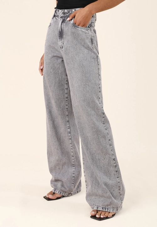 Calça Jeans Wide Leg Cinza