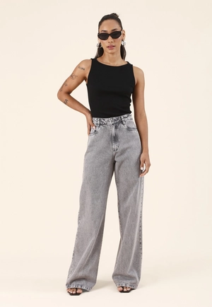 Calça Jeans Wide Leg Cinza