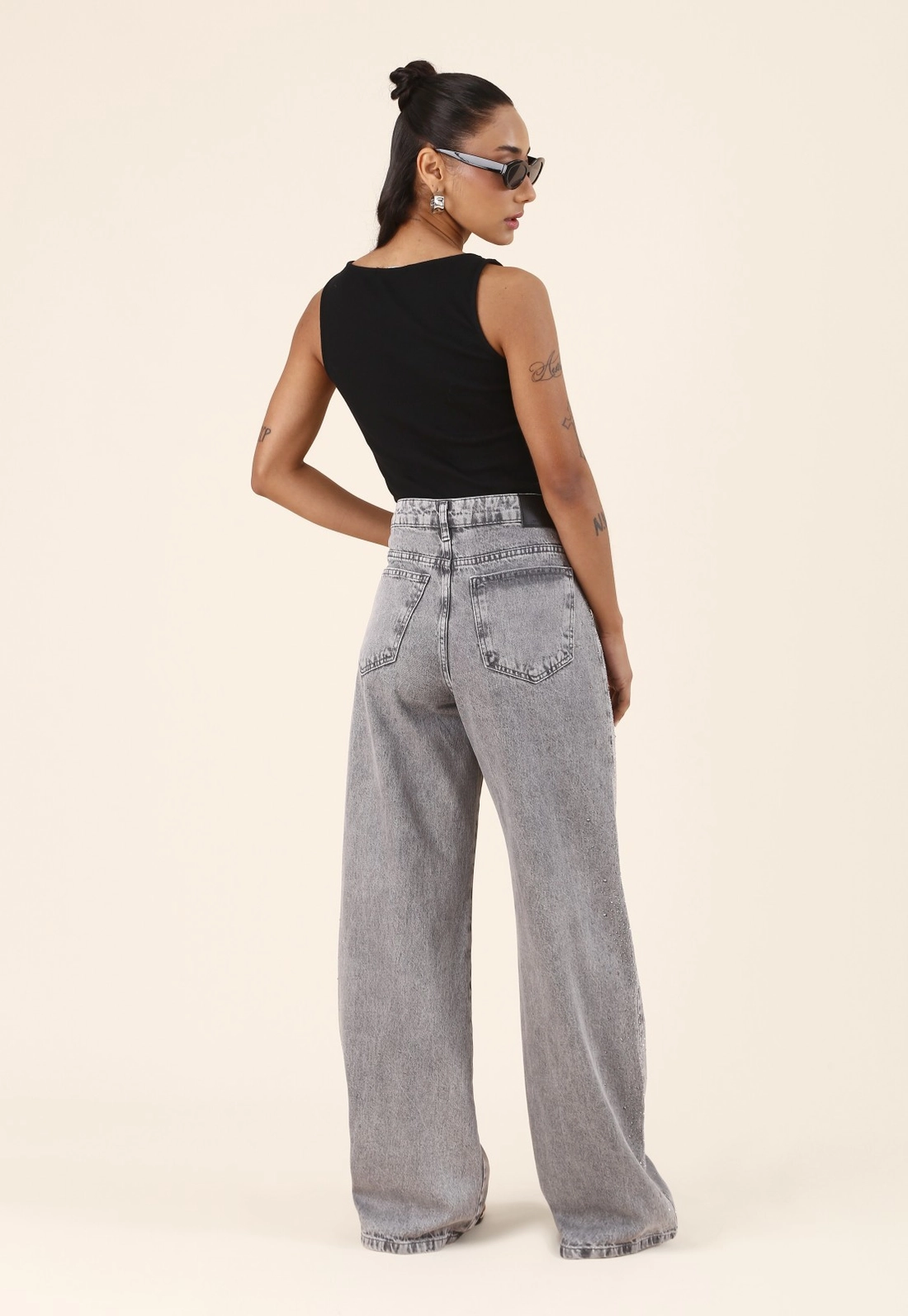 Calça Jeans Wide Leg Cinza