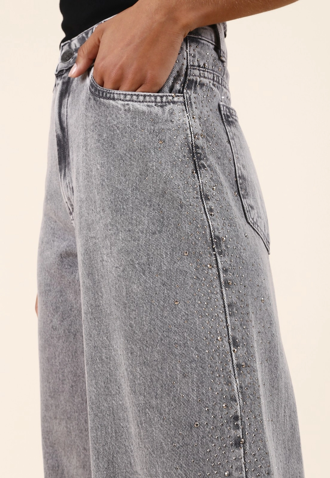 Calça Jeans Wide Leg Cinza