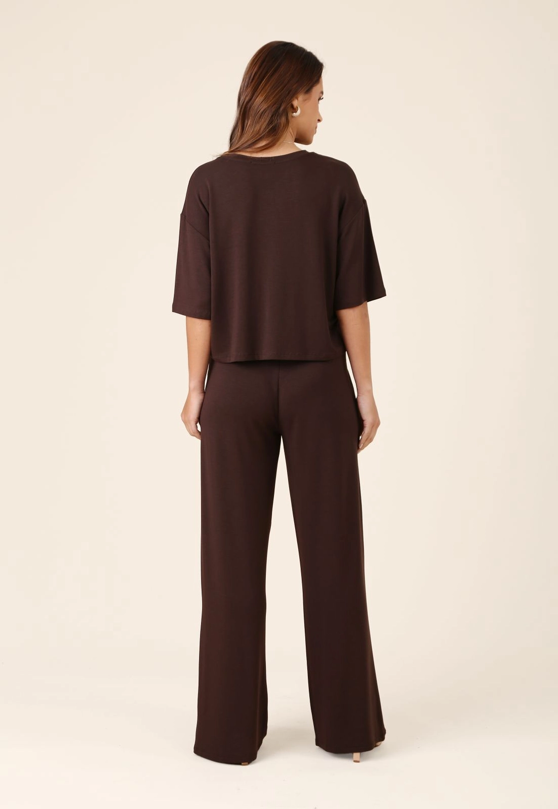 Calça Wide Leg Com Pregas Em Moletinho