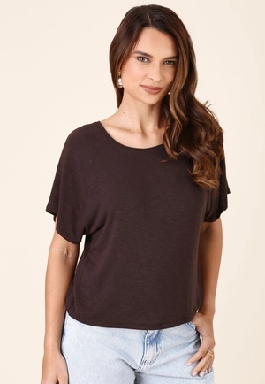 Blusa Manga Curta Raglan Em Malha Flamê
