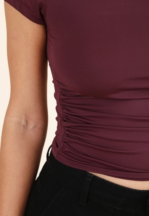 Blusa Manga Curta Franzido Lateral Em Poliamida