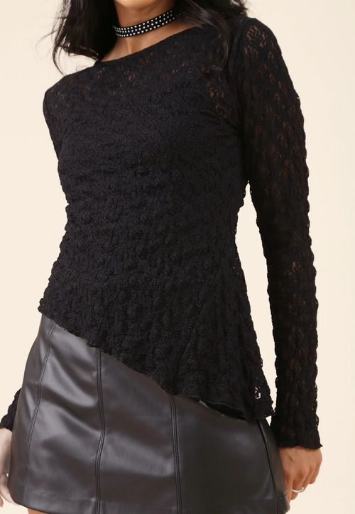 Blusa Manga Longa Assimétrica De Renda