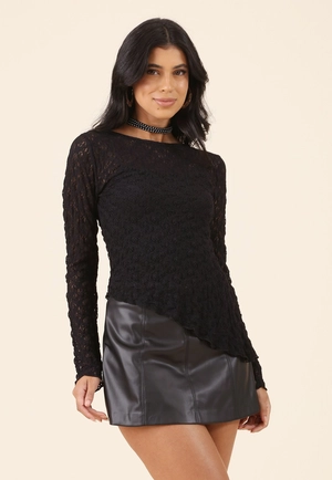 Blusa Manga Longa Assimétrica De Renda