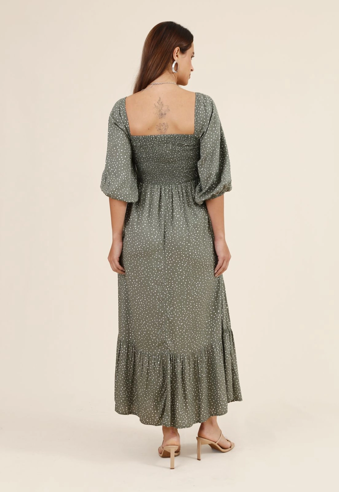 Vestido Midi Poá Com Elastex No Busto