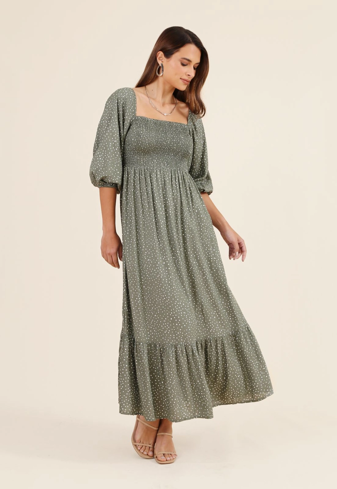 Vestido Midi Poá Com Elastex No Busto