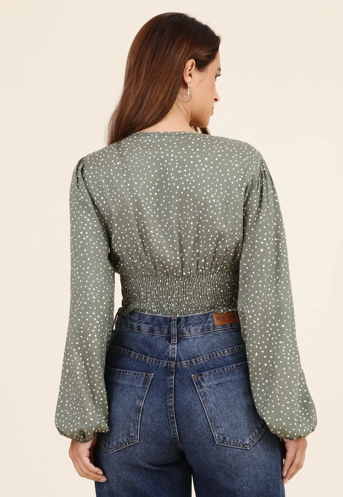 Blusa Cropped Poá Manga longa