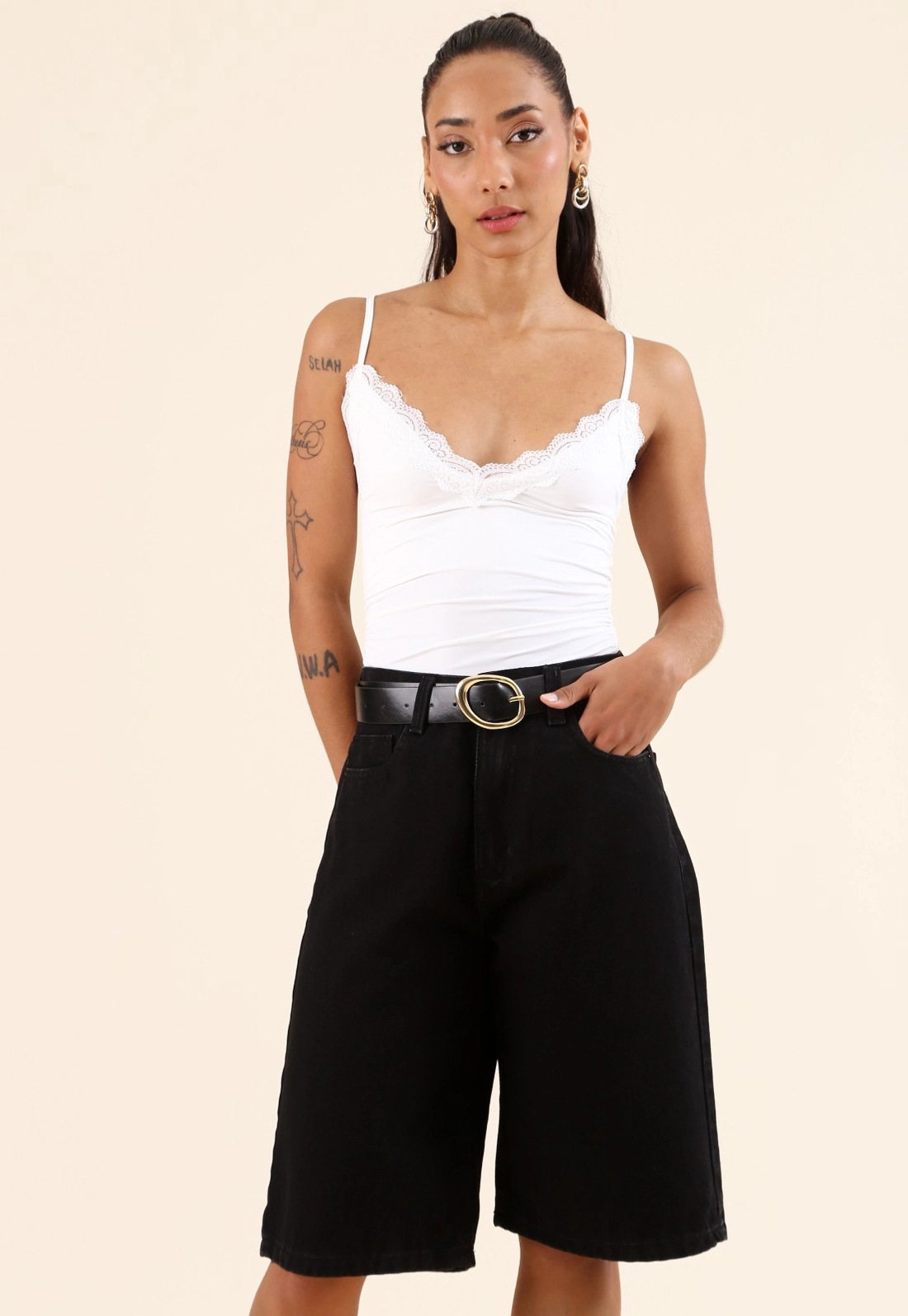 Blusa De Alça Com Renda Em Poliamida