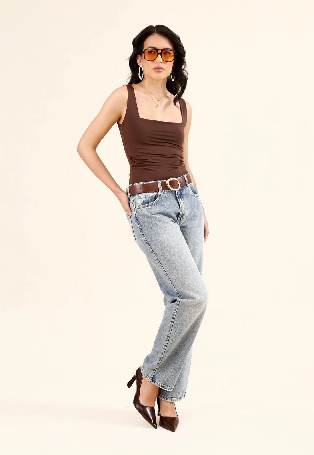 Blusa Com Decote Quadrado E Lateral Franzida