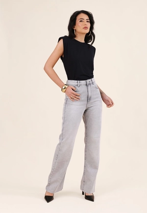 Calça Jeans Reta Cinza